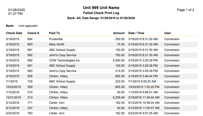 sample failed check print log report